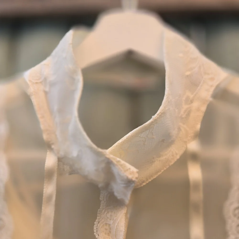 Alice + Olivia Sheer Silk Lace Blouse – Vintage,  Ivory, Large - Picture 7 of 9